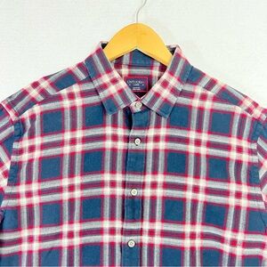 UNTUCKit Men's Plaid Flannel Shirt Large Red Blue Cotton Long Sleeve Button Up